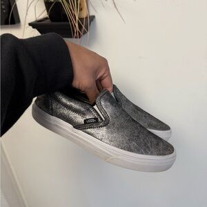 Vans Slip On Silver White Metallic Skate Shoes Women Size 7 Used